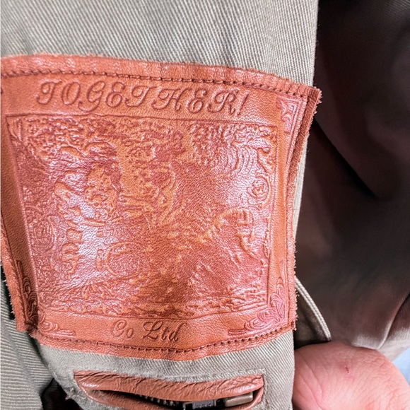 Together womens long trench coat khaki size 8 genuine leather trim vintage - Picture 9 of 9